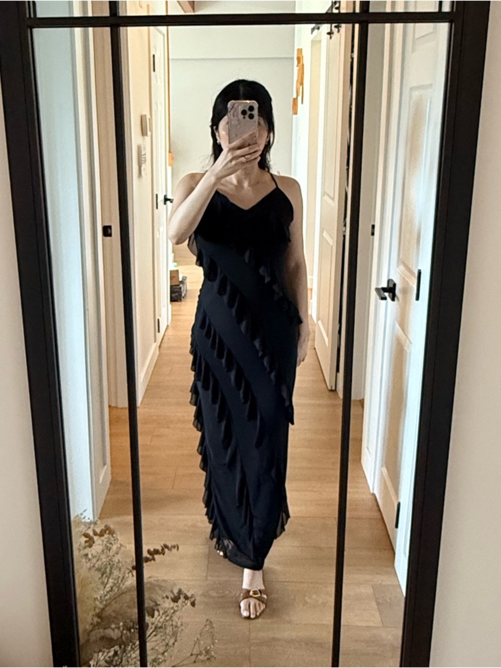 Black Ruffle Slip Dress - Women's Elegant Evening Dress